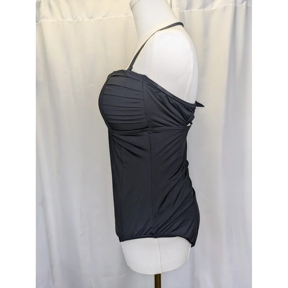 Tommy Bahama One Piece Swimsuit Women 10 Black Halter Ruched Sweetheart‎ Padded